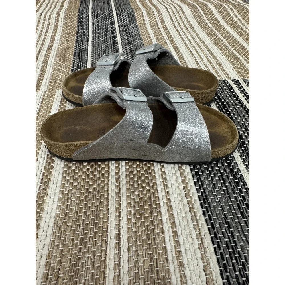 Birkenstock Arizona Sandals Kid's Size 3 EU 33 Silver Glitter Slide Buckle
